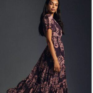New Anthropologie Somerset Chiffon Maxi Dress- Red/Purple- Small -Retails $148